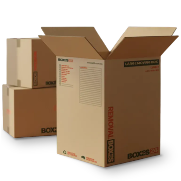 A stack of large plain corrugated moving cartons