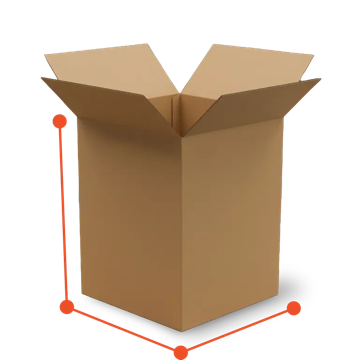 An open kraft carton with its length, width and height marked