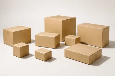 Plain corrugated shipping cartons in a range of sizes