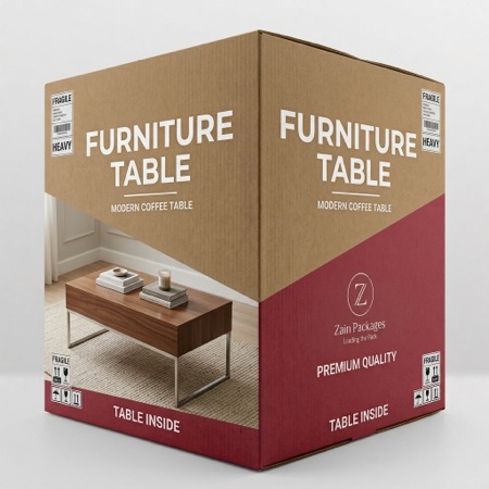 A full-colour printed retail carton for a flat-pack coffee table